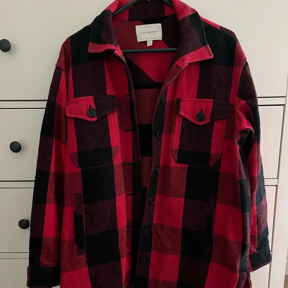 LUCKY brand oversized plaid shirt jacket buffalo red size S